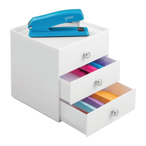 Bílý úložný box s 3 šuplíky iDesign, výška 18  cm-image-1