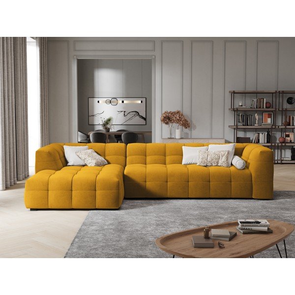 Žlutá sametová rohová pohovka Windsor & Co Sofas Vesta, levý roh-image-1