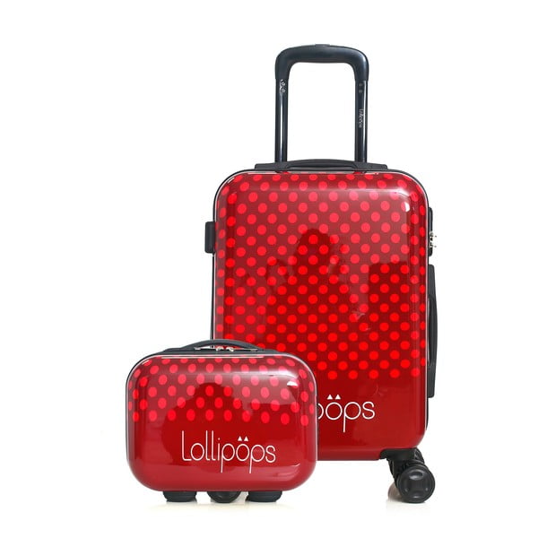 Set červeného zavazadla na 4 kolečkách a kufříku Lollipops Penny
