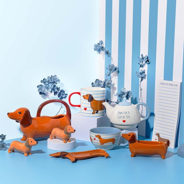 Modro-hnědý porcelánový hrnek 300 ml Sausage Dog – Sass & Belle-image-4