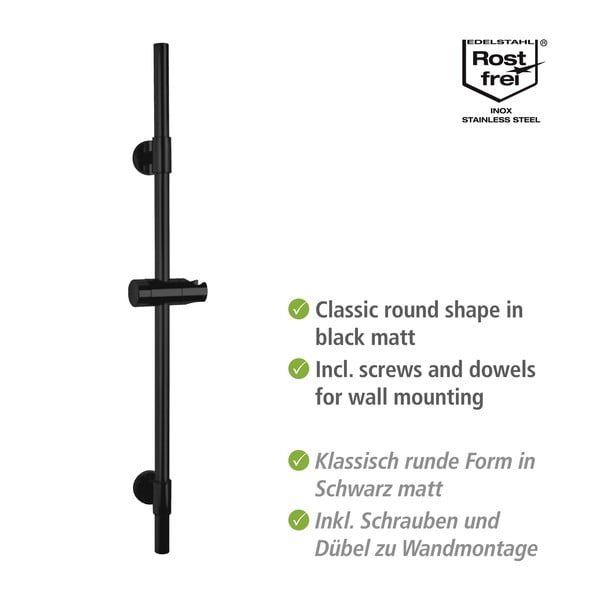 Černá nástěnná sprchová tyč z nerezové oceli 66 cm Basic – Wenko-image-2