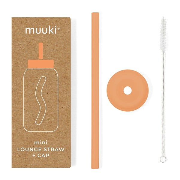 Silikonové brčko s čistícím kartáčkem/s víčkem Tropical Papaya – Muuki