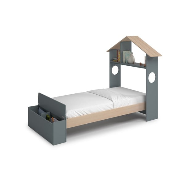 Domečková dětská postel v dekoru borovice s úložným prostorem s roštem 90x190 cm v přírodní barvě/šedozelená Odessa – Marckeric-image-3