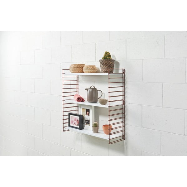 3patrový regál s detaily v barvě mědi s bílými policemi Metaltex Libro, šířka 70 cm-image-1