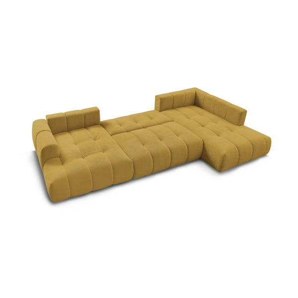 Rozkládací/s úložným prostorem rohová pohovka v hořčicové barvě (pravý roh/do "U") Fuji – Bobochic Paris-image-4