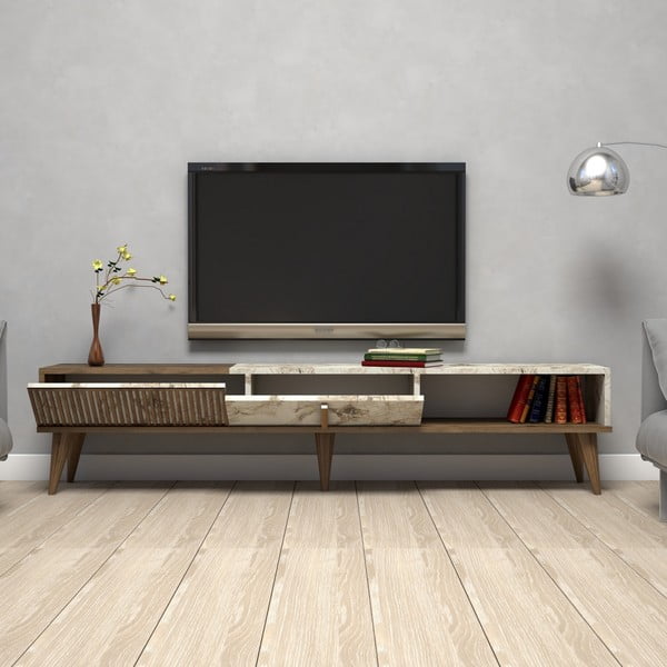 TV stolek v dekoru mramoru v přírodní barvě 180x40 cm Milan – Kalune Design-image-2