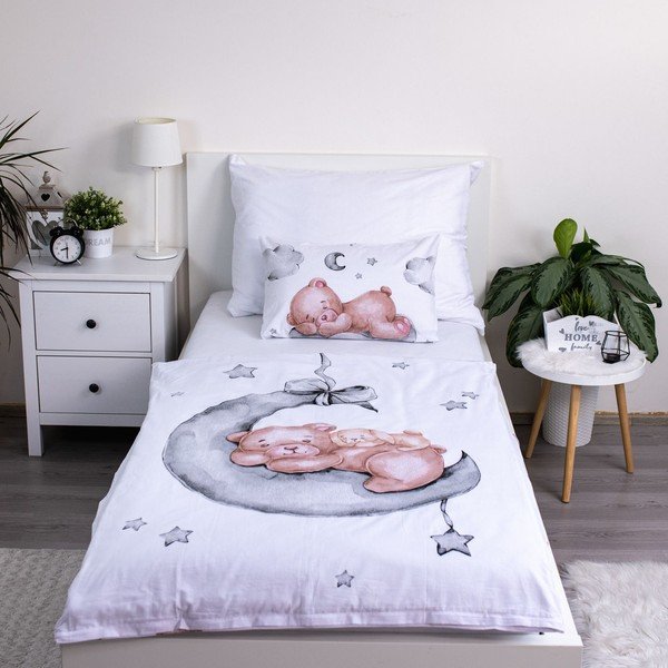 Bílé bavlněné dětské povlečení do postýlky 100x135 cm Teddy Bear "Ribbon" – Jerry Fabrics-image-1