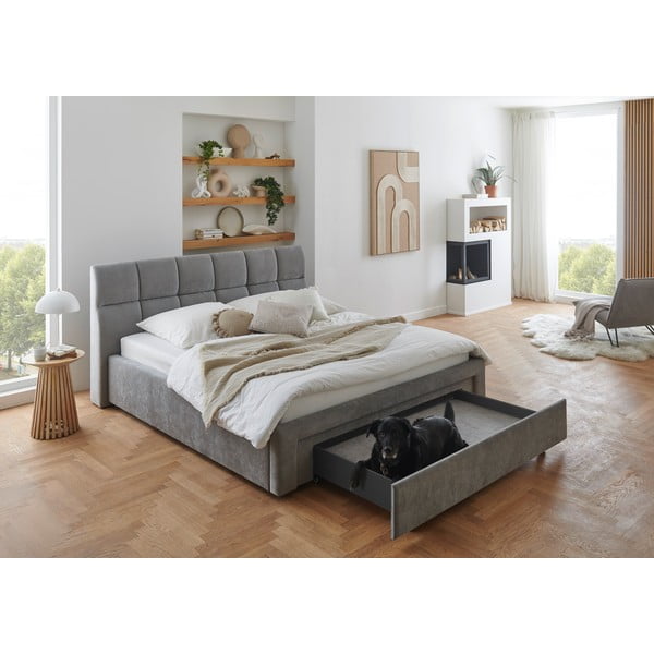 Šedá čalouněná dvoulůžková postel bez roštu 180x200 cm Canyon – Meise Möbel-image-1