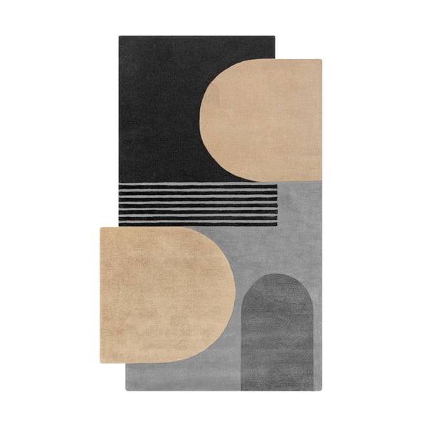 Černo-šedý ručně tkaný vlněný koberec 120x180 cm Lozenge Monochrome – Flair Rugs