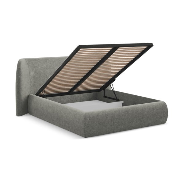 Šedá čalouněná dvoulůžková postel s úložným prostorem s roštem 160x200 cm Hauke – Makamii-image-2