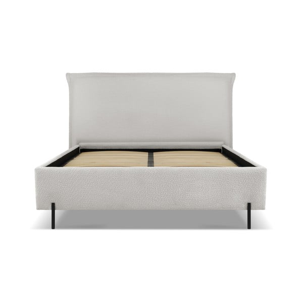 Světle šedá čalouněná dvoulůžková postel s úložným prostorem a roštem 160x200 cm Armie – Milo Casa-image-2