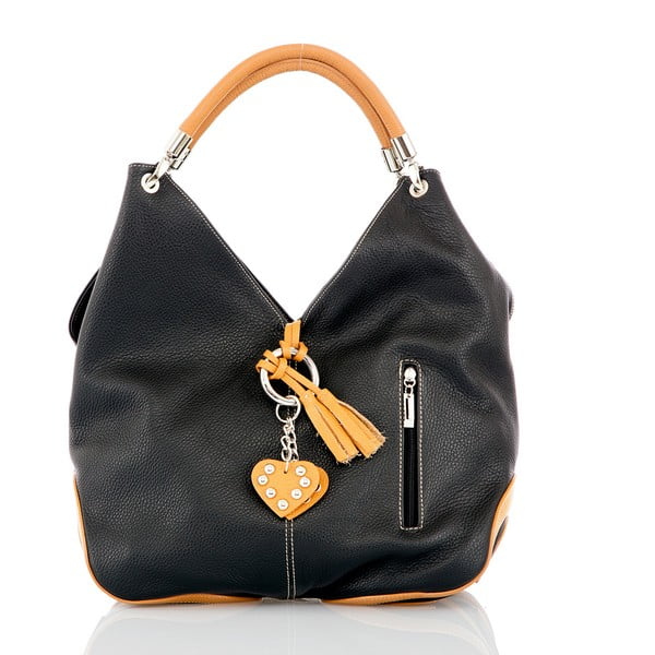 Černá kožená kabelka s detaily v koňakově hnědé barvě Glorious Black Amy