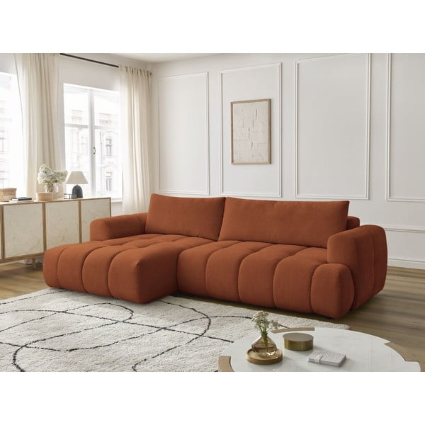 Rozkládací/s úložným prostorem rohová pohovka v cihlové barvě (levý roh/s lenoškou) Fuji – Bobochic Paris-image-1