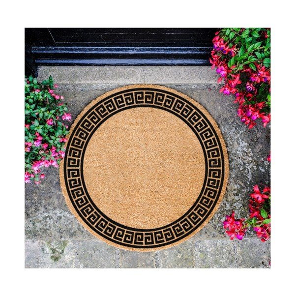 Černá kulatá rohožka z přírodního kokosového vlákna Artsy Doormats Greek Border, ⌀ 70 cm-image-2