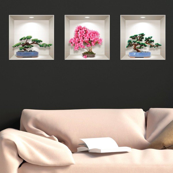 Sada 3 3D samolepek na zeď Ambiance Natural and Colorful Bonsai-image-2