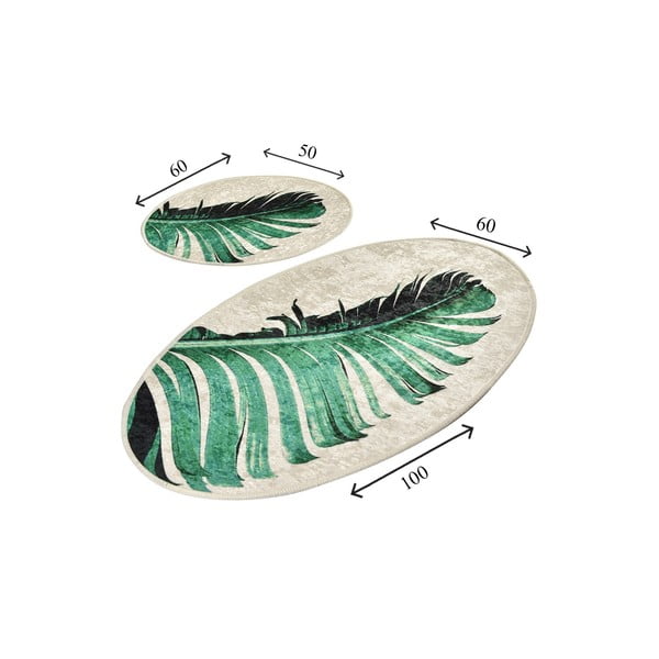 Zeleno-béžové koupelnové předložky v sadě 2 ks 60x100 cm Floret – Foutastic-image-3
