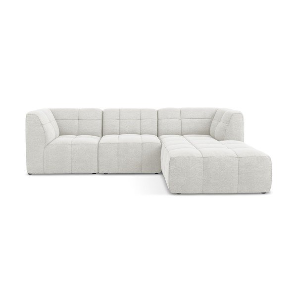 Bílá rohová pohovka z textilie bouclé (pravý roh/s lenoškou) Aloha – Makamii