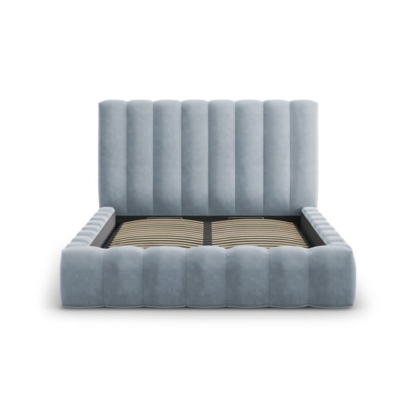 Světle modrá čalouněná dvoulůžková postel s úložným prostorem s roštem 160x200 cm Kelp – Micadoni Home-image-2