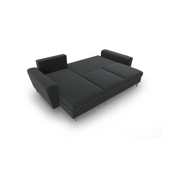 Tmavě šedá sametová rozkládací/s úložným prostorem rohová pohovka Kyoto – Cosmopolitan Design-image-2