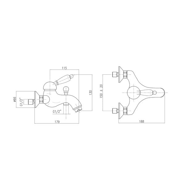 Nástěnná vanová baterie ve stříbrné barvě (2 výstupy) Kirké White – Sapho-image-1