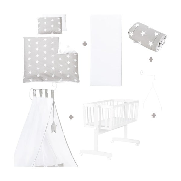 Bílá kolébka na kolečkách s nebesy 40x90 cm Little stars – Roba-image-2