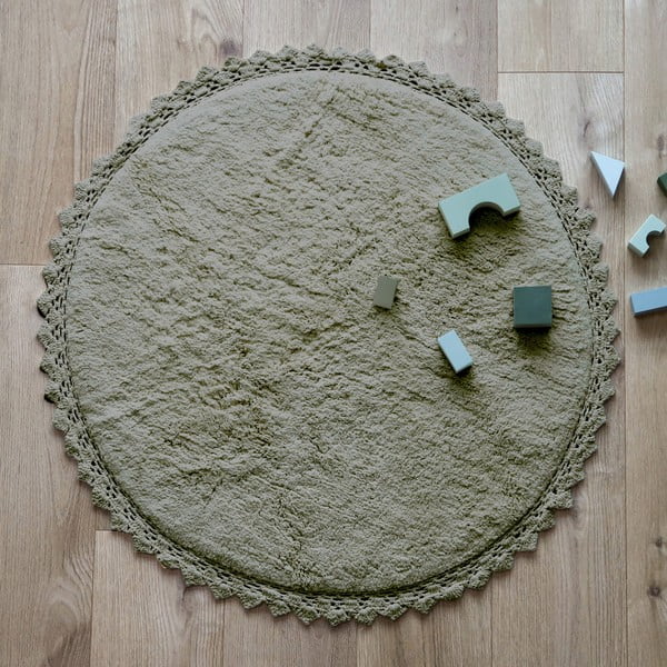 Zelený pratelný ručně tkaný bavlněný kulatý koberec ø 110 cm Perla Olive – Nattiot-image-1