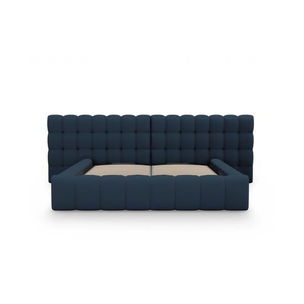Tmavě modrá čalouněná dvoulůžková postel s úložným prostorem a roštem 200x200 cm Mamaia – Micadoni Home-image-4