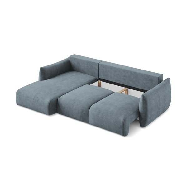 Modrá žinylková rozkládací rohová pohovka (levý roh/s lenoškou) Leila – Makamii-image-4