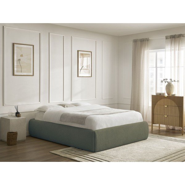 Tmavě zelená čalouněná dvoulůžková postel s úložným prostorem/bez čela s roštem 180x200 cm Inera – Bobochic Paris-image-1