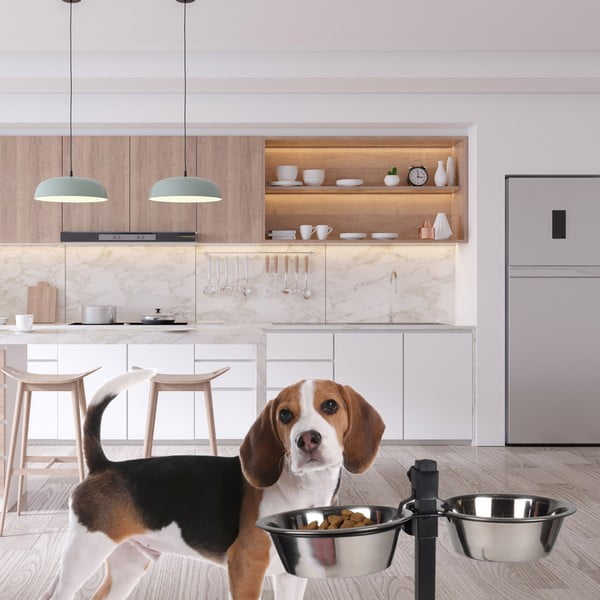 Set misek s podstavcem pro psa z nerezové oceli – Love Story-image-1