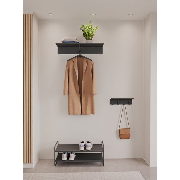 Černý ocelový nástěnný věšák s poličkou 21,5 cm A-Coat – Zone-image-1
