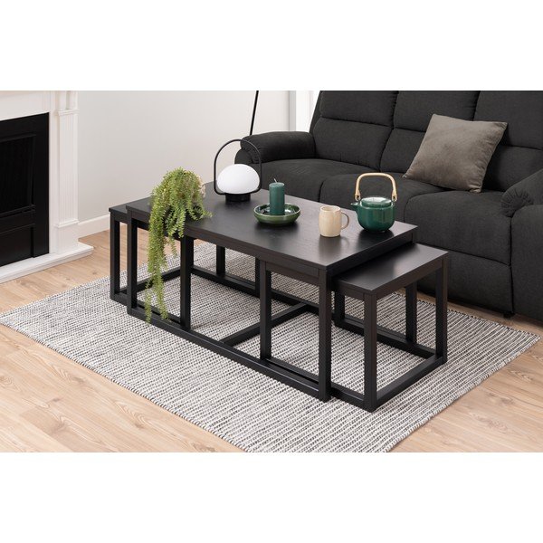 Černé konferenční stolky s deskou v dubovém dekoru v sadě 3 ks 60x120 cm Cornus – Actona-image-1