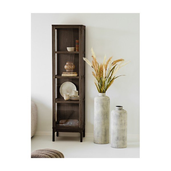 Tmavě hnědá vitrína v dekoru dubu 47x180x40 cm Zamora – House Nordic-image-1