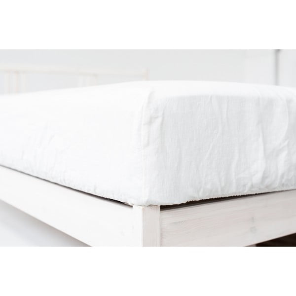 Bílé napínací prostěradlo s příměsí lnu 90x200 cm – Linen Tales-image-4