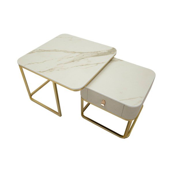 Krémové/ve zlaté barvě konferenční stolky v sadě 2 ks v dekoru mramoru 50x70 cm Beauty – Mauro Ferretti-image-4