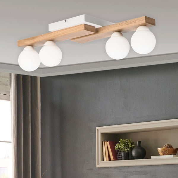 Stropní svítidlo v bílo-přírodní barvě se skleněným stínidlem ø 12 cm Cortina – LAMKUR-image-1