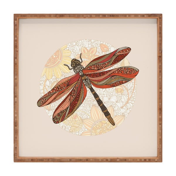 Dřevěný dekorativní servírovací tác Dragonfly, 40 x 40 cm