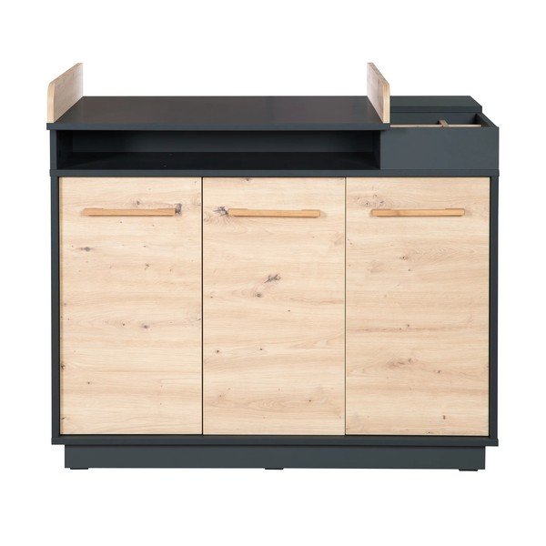 Nízká dětská komoda v dekoru dubu s přebalovacím pultem v antracitovo-přírodní barvě 118x103 cm Lenn – Roba-image-2
