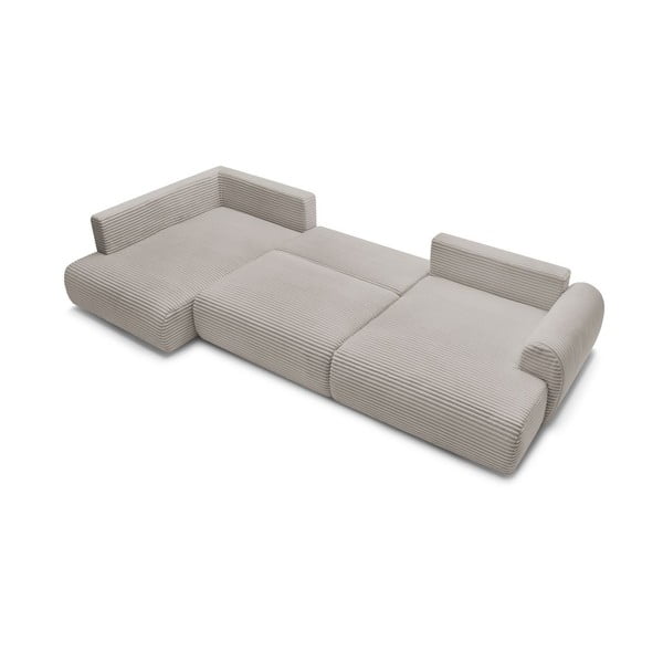 Světle šedá/béžová manšestrová rozkládací/s úložným prostorem rohová pohovka (levý roh/do "U") Lucien – Bobochic Paris-image-4