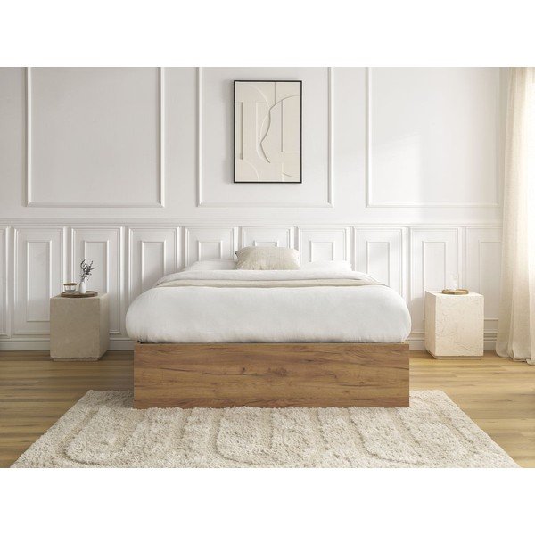 Hnědá dvoulůžková postel z dřevotřísky v dekoru břízy s úložným prostorem/bez čela s roštem 140x190 cm Mara – Bobochic Paris-image-4