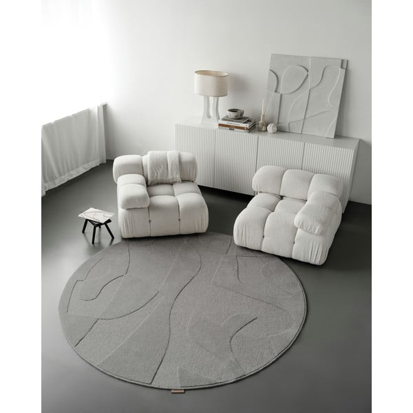 Šedý vlněný kulatý koberec ø 120 cm Morphic Botanica – Agnella-image-2