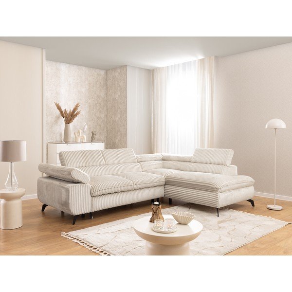 Krémová manšestrová rohová pohovka (pravý roh/do L) Marbeya  – Ropez-image-1