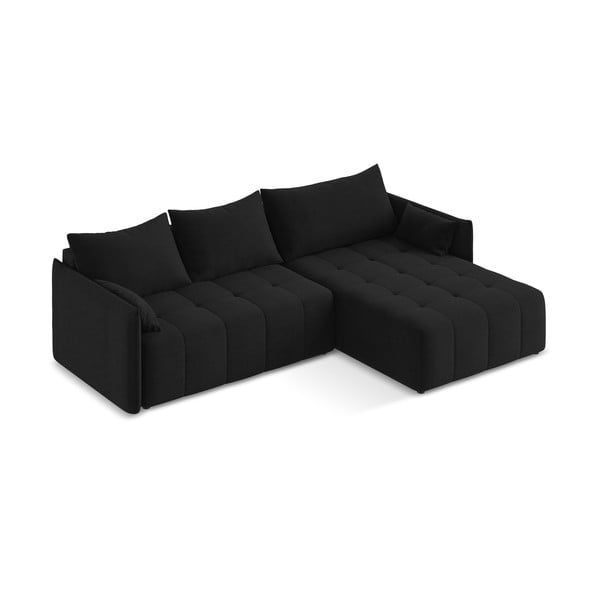 Černá rozkládací/s úložným prostorem rohová pohovka (pravý roh/s lenoškou) Moku – Makamii-image-2