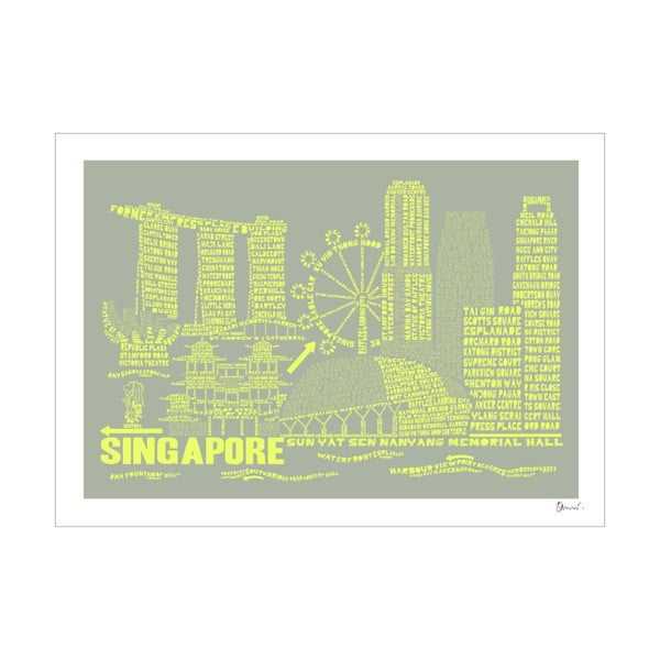 Plakát Singapore Grey&Yellow, 50x70 cm