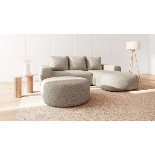 Béžový taburet z textilie bouclé Feiro – MESONICA-image-1