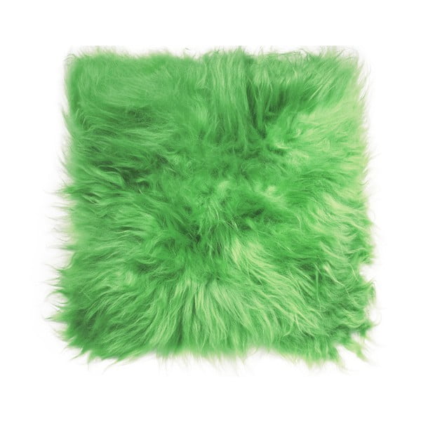 Zelený podsedák z jehněčí kůže s dlouhým chlupem Arctic Fur Saddo, 37 x 37 cm