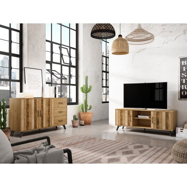 Nízká komoda v dekoru dubu v přírodní barvě 136x81 cm Nordic – Marckeric-image-4
