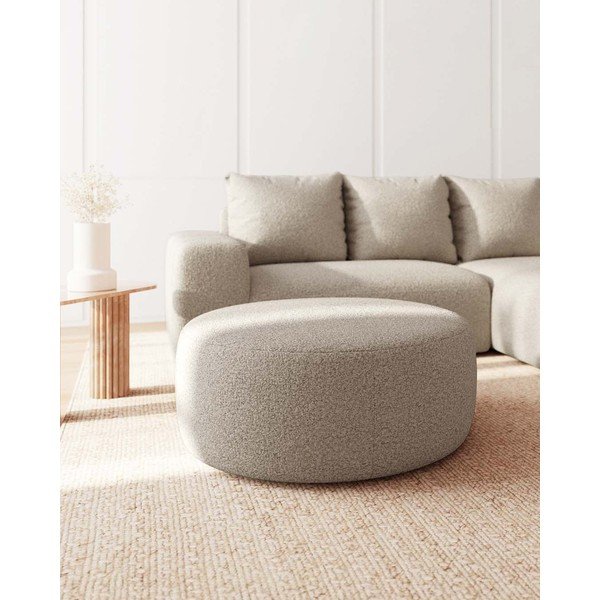 Béžový taburet z textilie bouclé Feiro – MESONICA-image-2