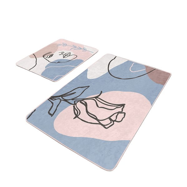 Modro-růžové sametové koupelnové předložky v sadě 2 ks 60x100 cm Abstract Faces – Mila Home