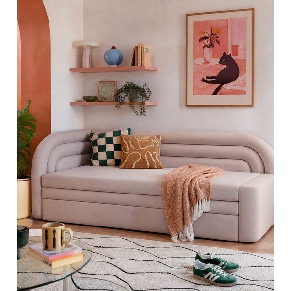 Béžová sametová rozkládací/s úložným prostorem pohovka levý roh 223 cm Fabillo – ELTAP-image-1